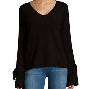 Cashmere Saks 5th Avenue Tie Sleeve V-Neck Sweater